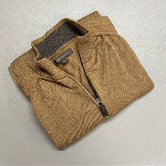 Nordstrom Other - Nordstrom Mens Shop 100% Extra Fine Merino Wool Sweater 1/4 Zip Brown Made Italy